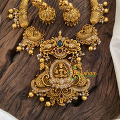 Premium Lakshmi Pendant Short Neckpiece-hasli-Gold bead-G9634