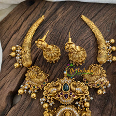 Premium Lakshmi Pendant Short Neckpiece-hasli-Gold bead-G9634