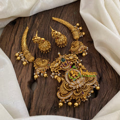 Premium Lakshmi Pendant Short Neckpiece-hasli-Gold bead-G9634