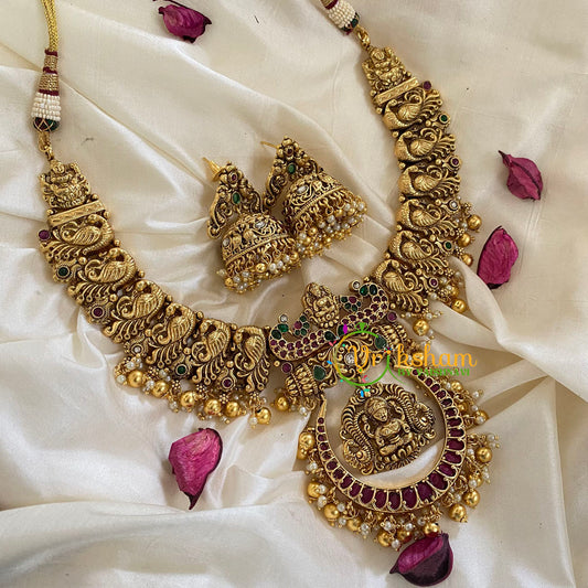 Traditional Lakshmi Pendant peacock Neckpiece-Gold-G5476