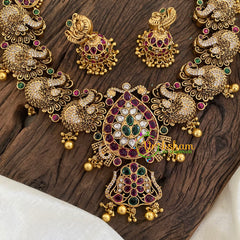 Premium Gold Look Alike Short Neckpiece-Peacock -G9647