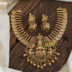 Gold Look Alike Lakshmi Pendant Short Neckpiece-Coin Style-Gold bead-G9635