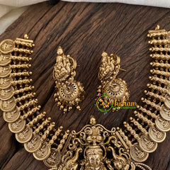 Gold Look Alike Lakshmi Pendant Short Neckpiece-Coin Style-Gold bead-G9635