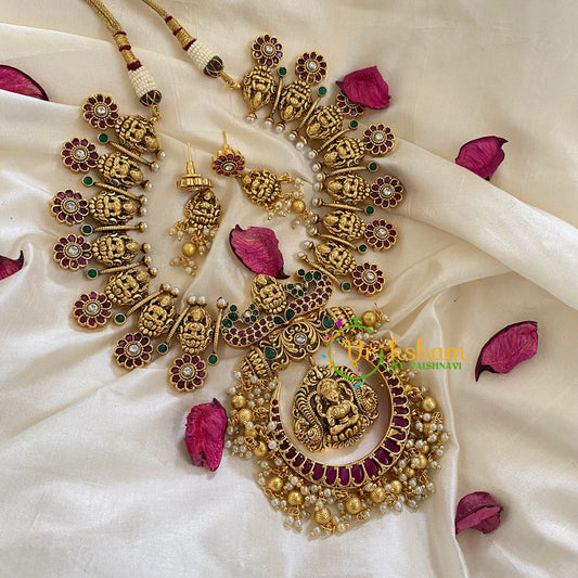 Antique Temple Lakshmi coin style Neckpiece-Gold Beads -G5473