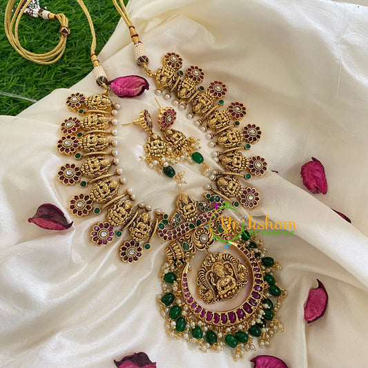 Antique Temple Lakshmi coin style Neckpiece-Green Beads -G5472