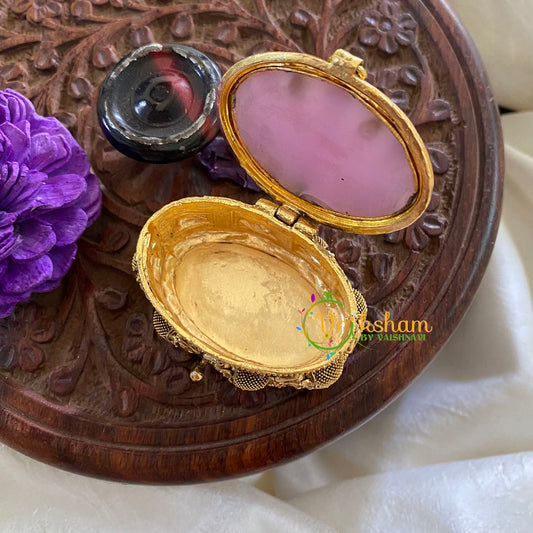 Fancy AD Stone Kumkum Box-Oval-Lavender -G7641