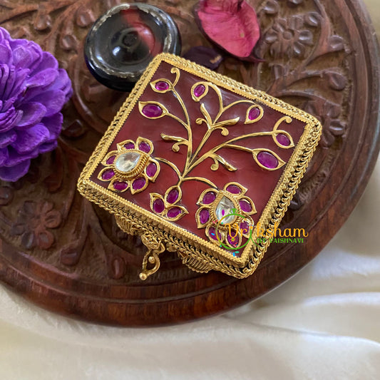 Fancy AD Stone Kumkum Box-Square -Wine Red-G7647