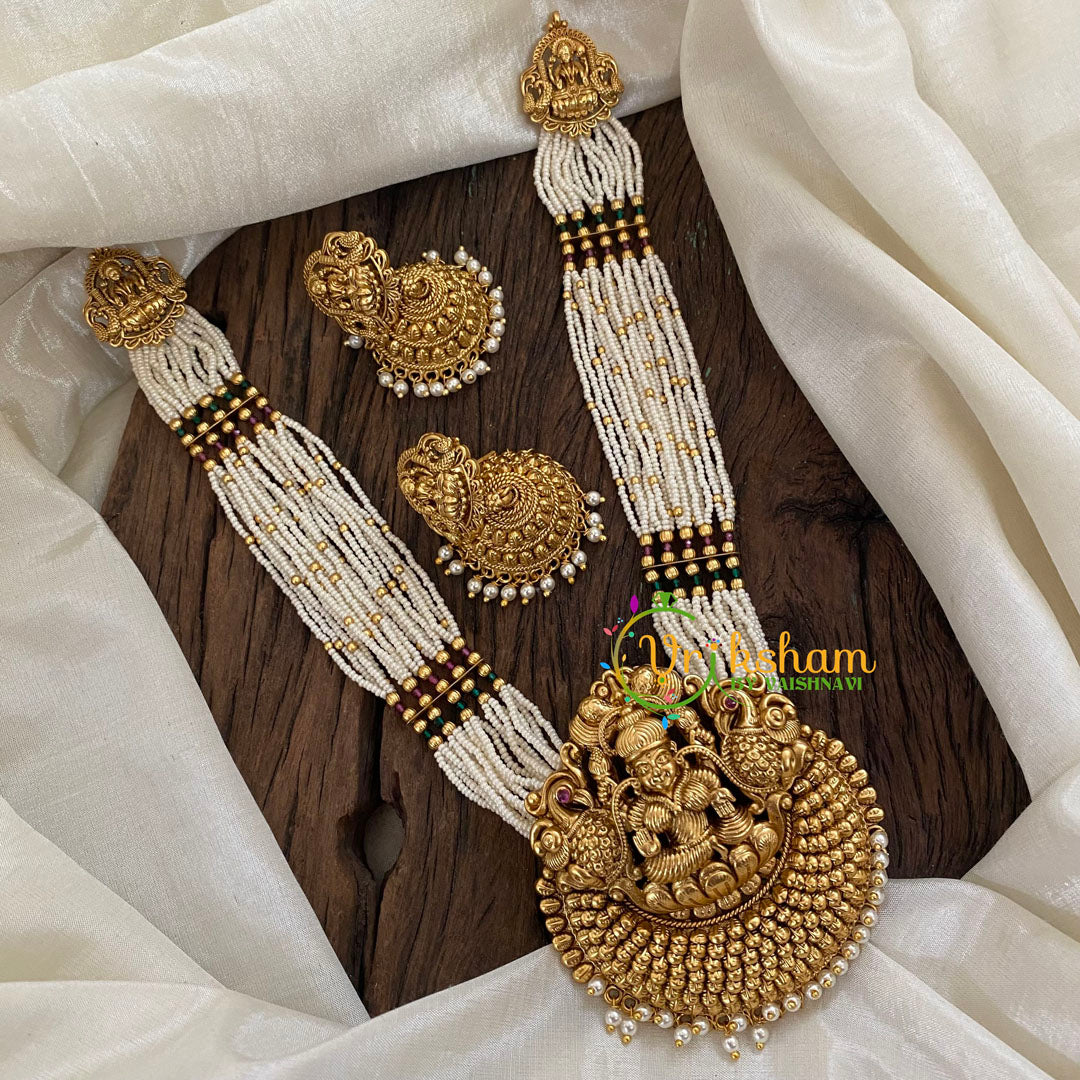 Multi Layered Pearl Bead Lakshmi Pendant Maalai -G9652