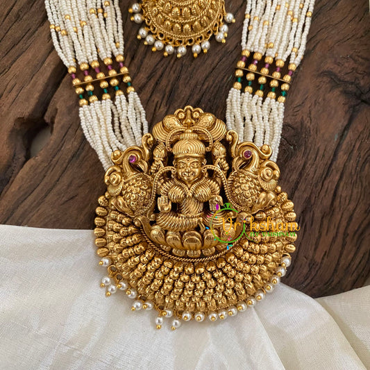 Multi Layered Pearl Bead Lakshmi Pendant Maalai -G9652