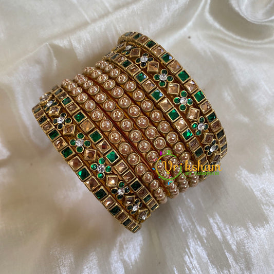 Green and Gold Silk Thread Kundan Bridal Bangle-G6229