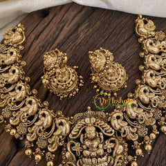 Gold Look Alike Lakshmi Pendant Short Neckpiece-Gold bead-G9637