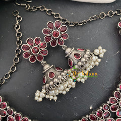 AD Stone Silver look Alike Short Neckpiece-Red-S531