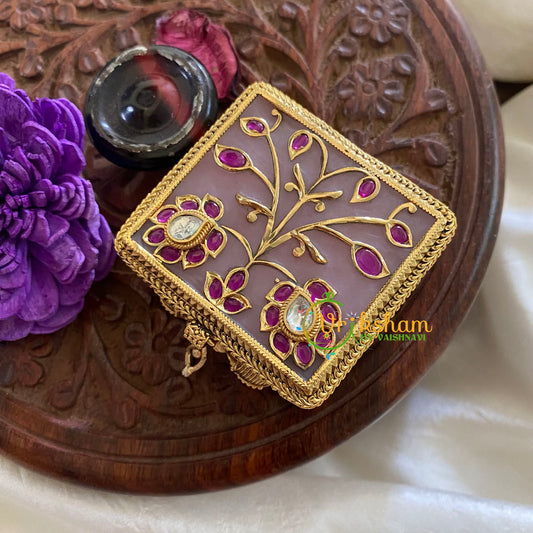 Fancy AD Stone Kumkum Box-Square -Lavender -G7644