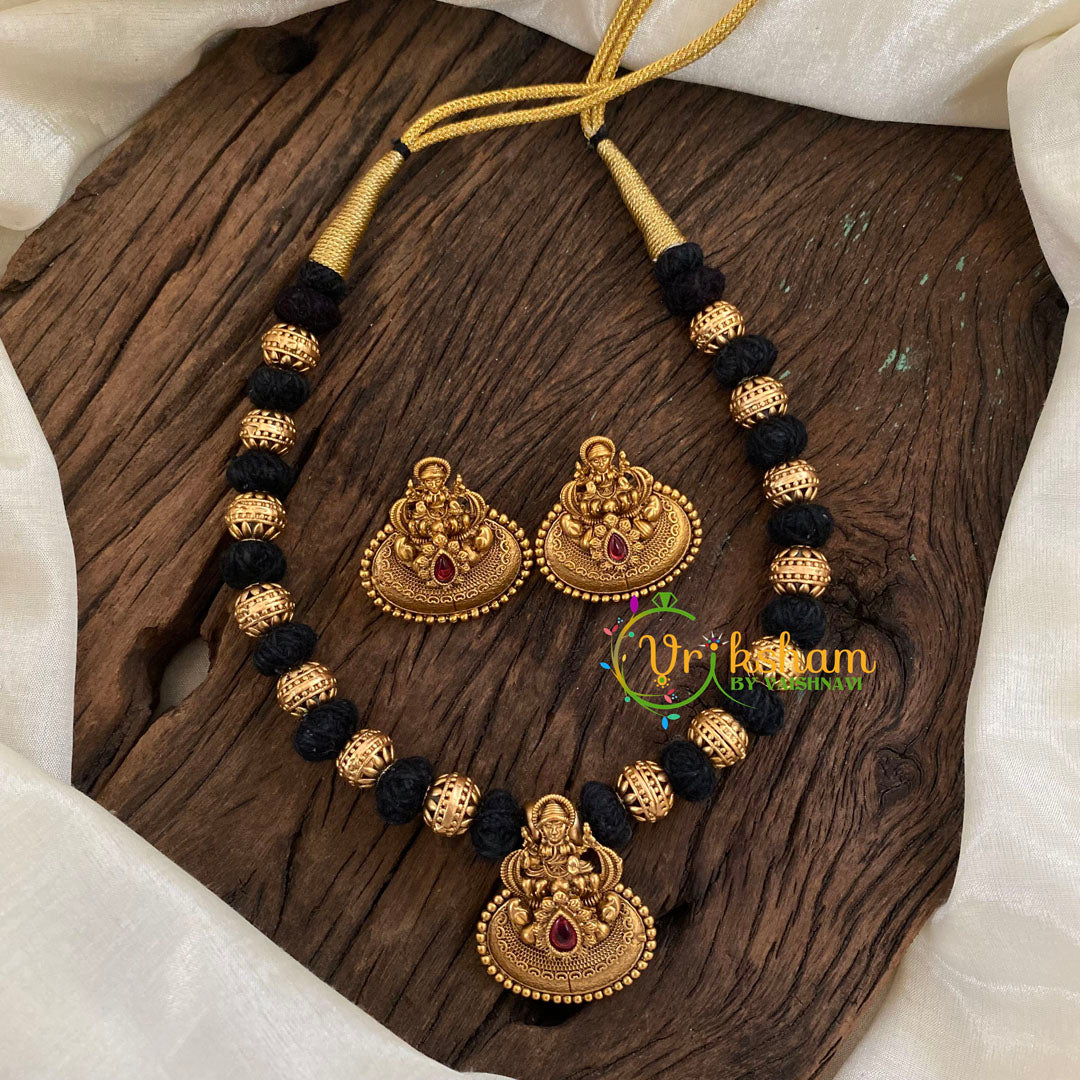 Black Thread Lakshmi Pendant Short Neckpiece-Single Pendant-G9641