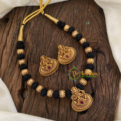 Black Thread Lakshmi Pendant Short Neckpiece-Single Pendant-G9641