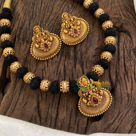 Black Thread Lakshmi Pendant Short Neckpiece-Single Pendant-G9641