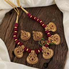 Red Thread Lakshmi Pendant Short Neckpiece-G9640