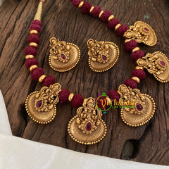 Red Thread Lakshmi Pendant Short Neckpiece-G9640