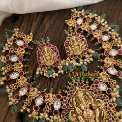 Gold Look Alike Ganesh Pendant Short Neckpiece-Green bead-G9612