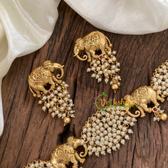 Cluster Pearl High Neck Choker-Elephant-G9666