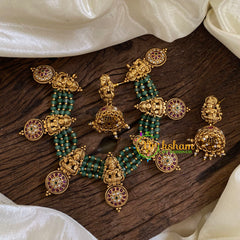 Layered Green Bead Lakshmi Choker Short Neckpiece-G10307