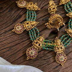 Layered Green Bead Lakshmi Choker Short Neckpiece-G10307