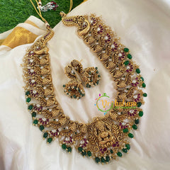 Antique Temple Haram -Lakshmi Haram-Green Beads -G5481