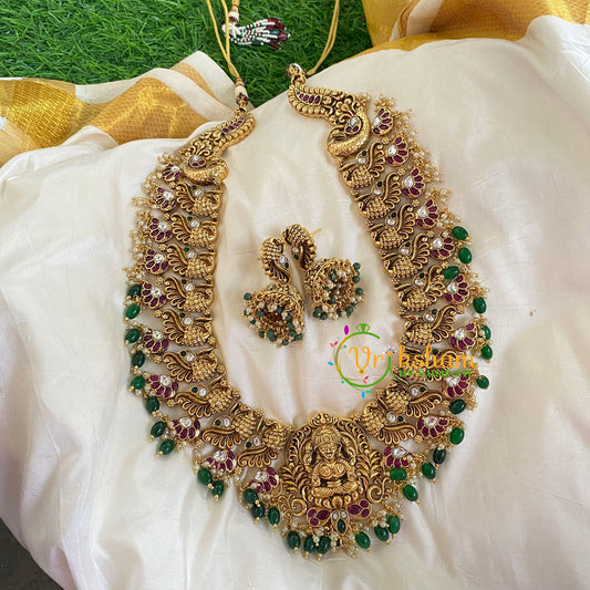 Antique Temple Haram -Lakshmi Haram-Green Beads -G5481