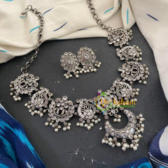 AD Stone Silver look Alike Short Neckpiece-S540