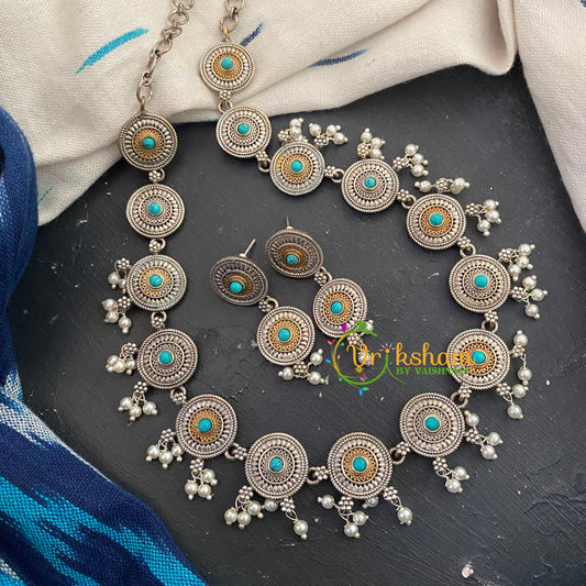 Dual Tone Short Neckpiece-Turquoise -S517