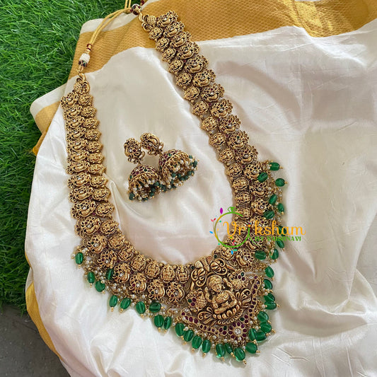 Antique Temple Lakshmi coin style Neckpiece-Green Beads -G5460