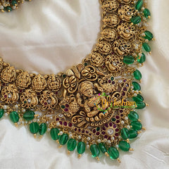 Antique Temple Haram -Lakshmi Haram-Green Beads -G5458