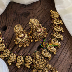 Gold Look Alike Lakshmi Pendant Short Neckpiece-Gold bead-G10344