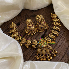 Gold Look Alike Lakshmi Pendant Short Neckpiece-Gold bead-G10344