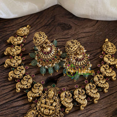 Gold Look Alike Lakshmi Pendant Short Neckpiece-Pastel Green Bead-G10325