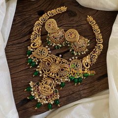 Gold Look Alike Lakshmi Pendant Short Neckpiece-Green bead-G10319