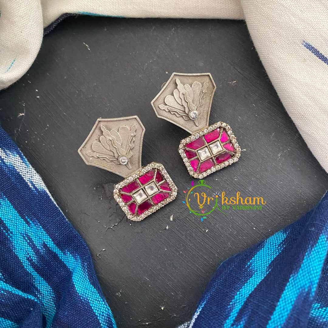 Pink White Silver Look Alike Designer Studs -S496