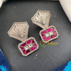 Pink White Silver Look Alike Designer Studs -S496