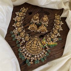 Gold Look Alike Lakshmi Pendant Short Neckpiece-Pastel Green bead-G10317