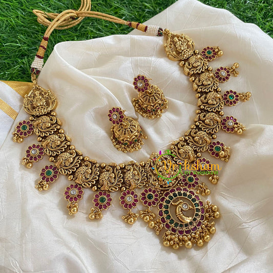 Gold Look Alike Short Neckpiece-Peacock-Gold Bead-G5461