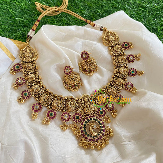 Gold Look Alike Short Neckpiece-Peacock-Gold Bead-G5461