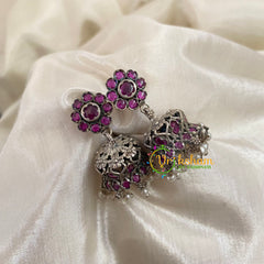 Silver Look Alike Jhumkas -Pink -S488