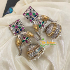 Dual Tone Jhumkas-Parrots and Flowers -S484