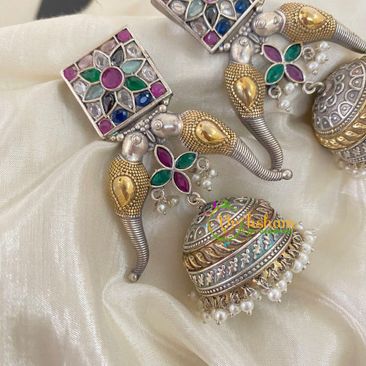 Dual Tone Jhumkas-Parrots and Flowers -S484