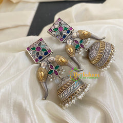 Dual Tone Jhumkas-Parrots and Flowers -S484