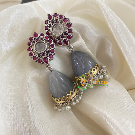 Dual Tone Jhumkas-Pink ad Grey -S483