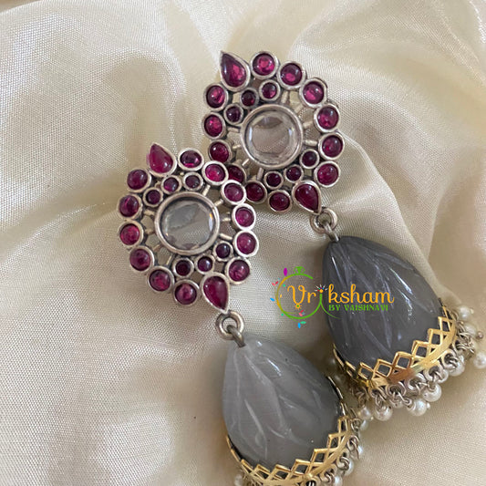 Dual Tone Jhumkas-Pink ad Grey -S483