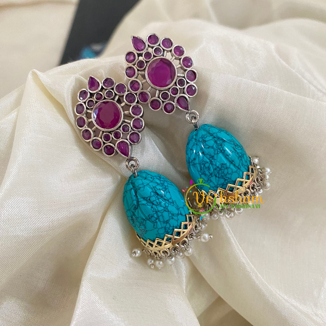 Dual Tone Jhumkas-Pink-Turquoise-S482