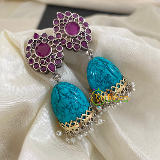 Dual Tone Jhumkas-Pink-Turquoise-S482