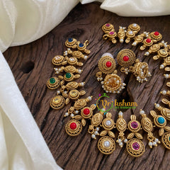 Navrathna Coin Style AD Stone Choker Short Neckpiece-G10298